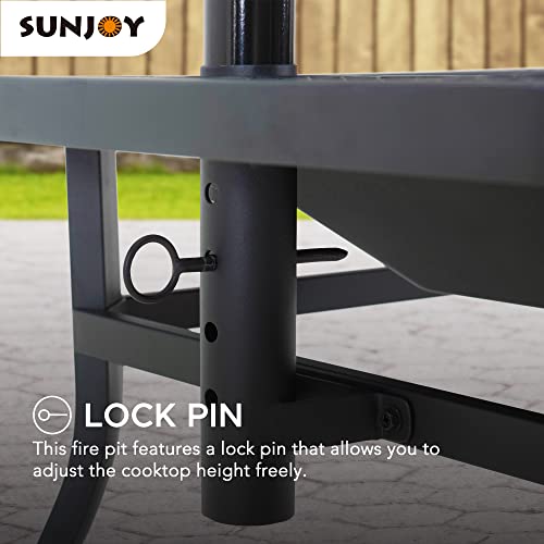 Sunjoy 38 In. Fire Pit For Outside, Square Wood Burning Firepit Large Steel Fire Pits With Adjustable Cooking Swivel Bbq Grill And Fire Poker #TOP4