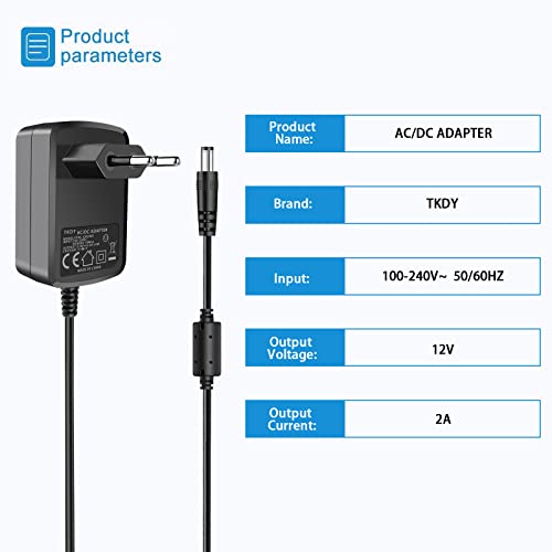 TKDY 12V 2A AC zu DC Adapter für Casio Privia Netzkabel, Kompatibel mit Casio Digital Piano Keyboard AD-A12150LW, AD-A1215LW PX-130 PX-350 PX-160 PX-150 CDP-120 CTK-6000 CTK-6300 CTK-7200