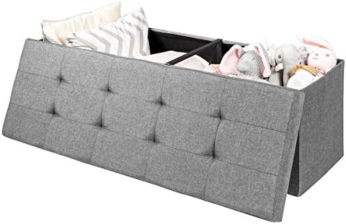 CASART Folding Storage Ottoman, 3-in-1 Fabric Storage Organiser Chest Footstool with Divider, Padded Storage Box Hallway Footrest Bench for Living Room Bedroom Entryway (110 x 38 x 38cm, Light Grey)