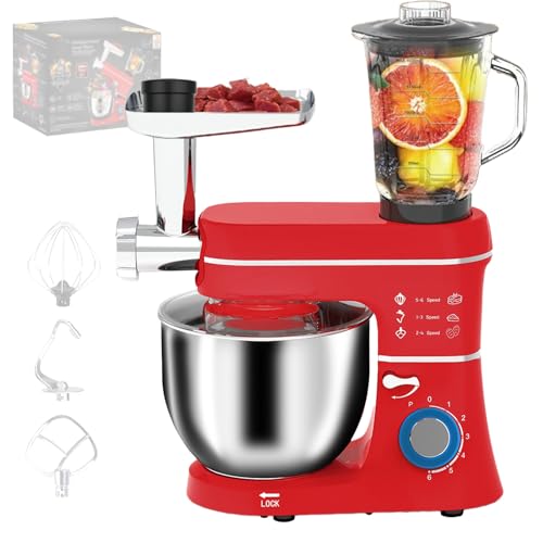 Pnpaea Batidora De Pie Multifuncional, Batidora EléCtrica De Cocina De 10 L Y 1400 W, con Gancho para Amasar, Batidor, Varillas Y Accesorio,para ReposteríA Y ReposteríA Red