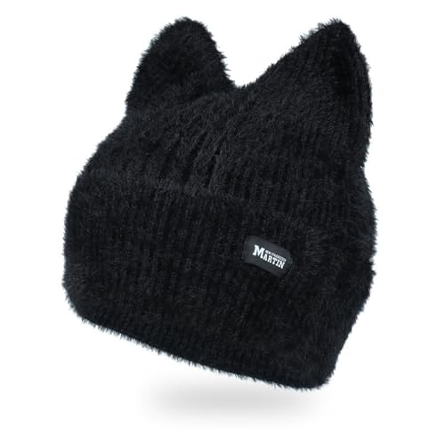 ZSYTF Modische Mütze mit Katzenohren für Damen, Strickmütze, Anime-Ohr, warme Mütze, Outdoor-Skimütze, Mädchen, winddichte Kopfbedeckung
