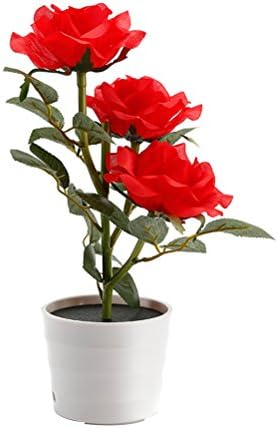 Solar Flower Pot LED light Rose Flower Table Lamp Decorative Plant Garden Light Lawn Lamp for Home Garden Room Outdoor Decoration (Red)