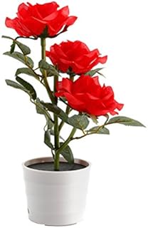 Solar Flower Pot LED light Rose Flower Table Lamp Decorative Plant Garden Light Lawn Lamp for Home Garden Room Outdoor Decoration (Red)