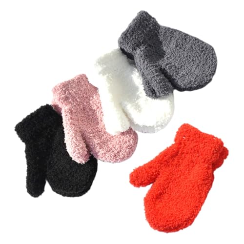 LUOZZY 10pairs Kids Winter Gloves Warm Knitted Full Finger Mittens for Children Outdoor Cold Weather Black White Red Gray Pink2