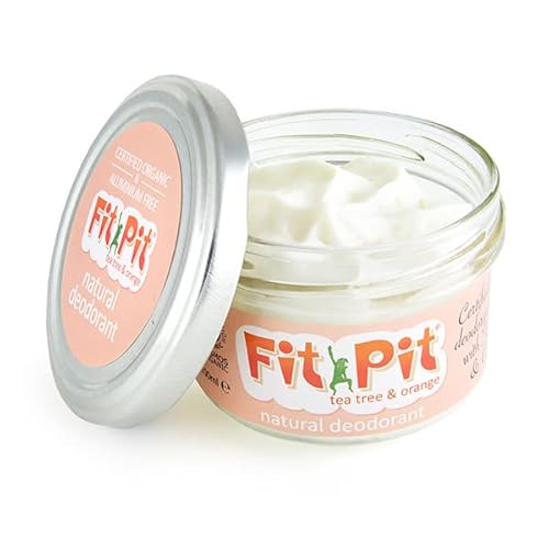 Fit Pit Tea Tree & Orange Natural Deodorant 100ml – Certified Organic, Aluminium-Free, Plastic-Free – Vegan & Cruelty-Free Cream – Gentle Unisex Citrus Scent
