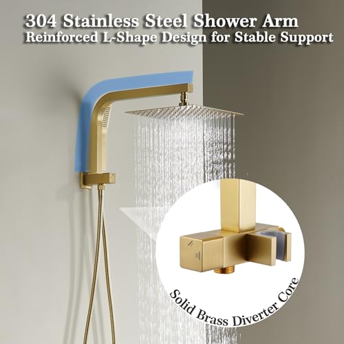 Image of Brushed Gold Shower System with 10Inch Rain Shower Heads with Handheld Spray Combo, Gold Shower Faucet Set with Rain Shower and Handheld, Gold Shower Head and Handle Set(Shower Valve Kit Included)