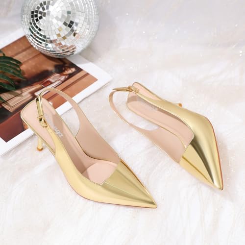 Image of RIBONGZ Sexy Slingback Pumps Elegant Dressy Heels for Women Closed Toe Pointy High Heels Wedding Bride Prom Party Evening Shoes