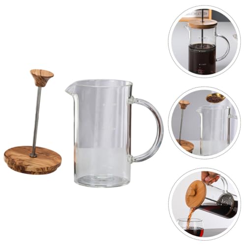 Prensa de café de vidrio con tapa de madera resistente BESTOYARD 8