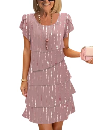 Onsoyours Femmes Été Robe en Mousseline Col Rond Élégante Robes De Soirée Fleurs Impression À Manches Courtes Volants Léger Et Respirant Mini Dress...