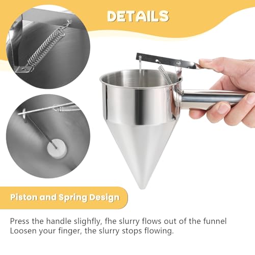 Embudos dispensadores de masa para panqueques con soporte, dispensador de pasteles de acero inoxidable con soporte, ideal para cupcakes, takoyaki o cualquier producto horneado (20 onzas/2.5 5