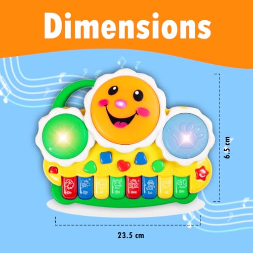 Image of Gooyo GY-88034 Musical Drum & Electronic Piano Keyboard Toy with Animals Sounds Flashings Lights & Music | Piano Keyboard Toy for Kids | Green | 3xAA Battery (Not Included) | Gift Box Packaging