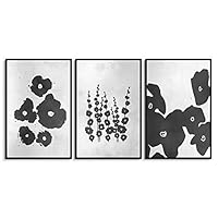 3 Piece Framed Canvas Wall Art Black and White Flower Canvas Prints Home Artwork Decoration for Living Room,Bedroom - 16