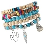 Cuentas de madera ligeras y turquesa hechas a mano para uso casual, accesorio para mujeres y niñas, madera de coco ligera