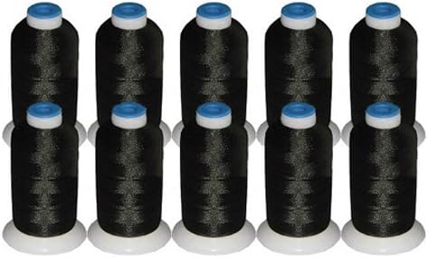 10-Cone Rayon Machine Embroidery Thread Kit - 10 Black Cones - 1100 Yards - 40wt
