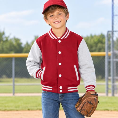 Image of Kids Baseball Jackets Boys Girls Fit Varsity Jacket Casual Lightweight Plain Button Cardigan School Coat