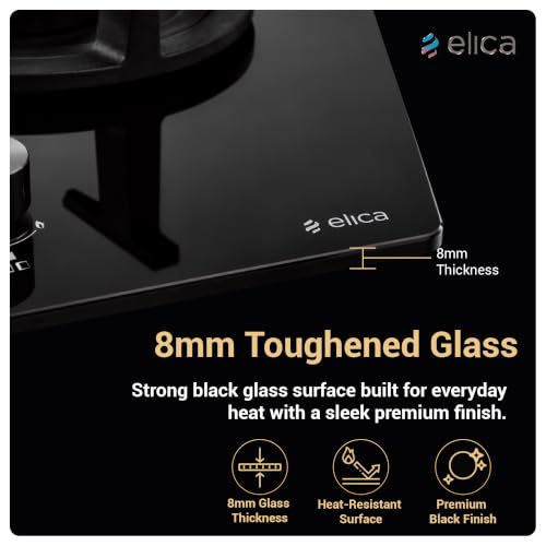 Image of Elica 60 cm 4 Burner Auto Ignition Hob | RG FLEXI DFS AB 4B 60 DX | 8 mm Toughened Glass, Direct Vertical Flame Brass Burners, Fully Sealed Burner Design, 2 Year Comprehensive Warranty
