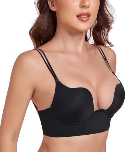 Image of Lemorosy Plunge U Backless Push Up Bra Multiway Convertible Low Cut Underwire Bras for Women