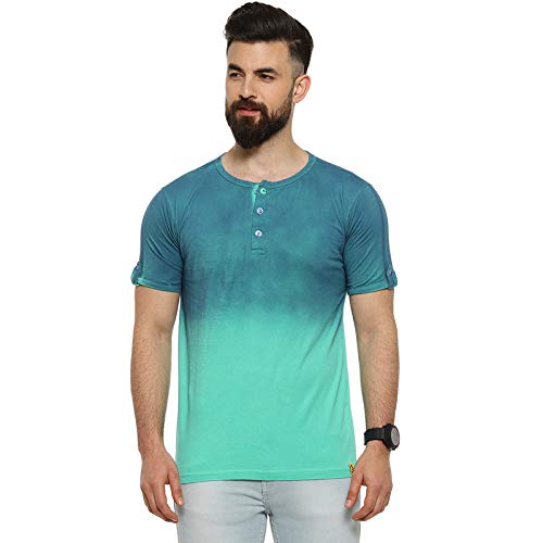 Image of CAHOOT Men's Green Colour Blocked Half Sleeve Regular Fit T Shirt for Casual Wear