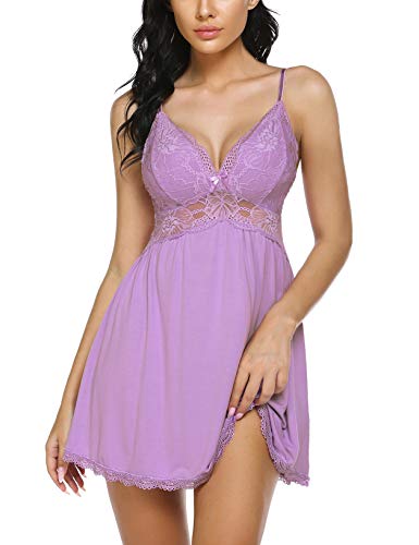 Avidlove Women Chemise Lingerie Sexy Nightie Full Slips Lace Babydoll Nightgown Sleepwear Dress(Light Purple,XXL)