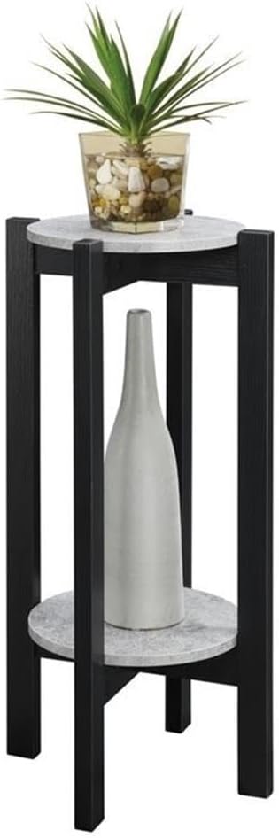 Convenience Concepts Newport Deluxe 2 Tier Plant Stand 14.75" - Modern Industrial Plant or Vase Display Stand for Living Room, Office, Den, Hallway, Faux Cement/Black