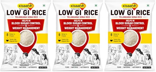 Image of KisaanSay Telangana Low GI Sona Rice 2KG | Diabetic Friendly | Low GI | Unpolished | High in Fiber & Nutrients | Traditionally Milled | Blood Sugar Friendly | Lab Certified Low GI Rice | Lightweight & Non-Sticky