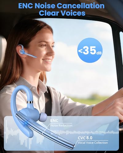 Image of New Bee Bluetooth Headset, Single-Ear Bluetooth Earpiece for Cell Phone Calls, Dual Mic with Mute Button, 72H Talk Time, 500mAh Charging Case Wireless Headset for Phone and Laptop