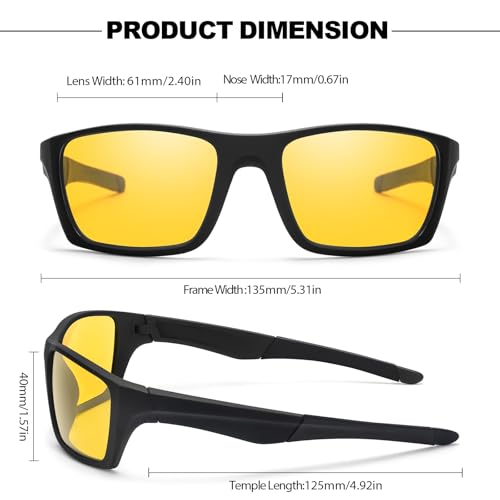 IGnaef Wrap Around Sports Night Vision Glasses for Men Women, Polarized Anti Glare Yellow Glasses IF10823