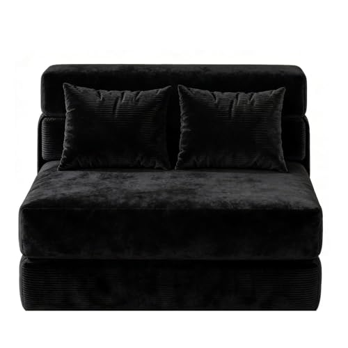 Aptliton Convertible Folding Sofa Bed with Pillow – 2-in-1 Sleeper Chair & Pull-Out Futon Loveseat – Comfortable & Modern, Space-Saving Floor Lounger – Perfect for Living Room or Bedroom – Black