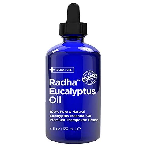 Radha Beauty Eucalyptus Essential Oil 4 oz - 100% Pure & Therapeutic Grade, Steam Distilled for Aromatherapy, Relaxation, Shower, Sauna, Bath, Steam Room and Other DIY Projects. Cover