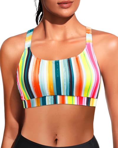 Colorful Stripes Women Sports Bra Swim Top - Swim Bra