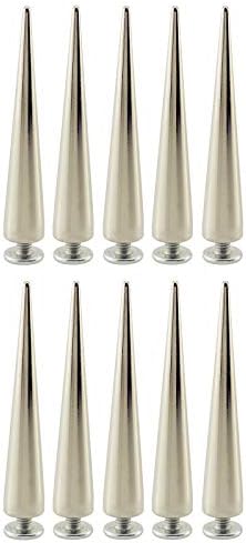 55MM Solid Punk Bullet Large Spikes Metal Leather Rivets DIY Silver Screw on Cone Studs for Cosplay Clothes Set of 10