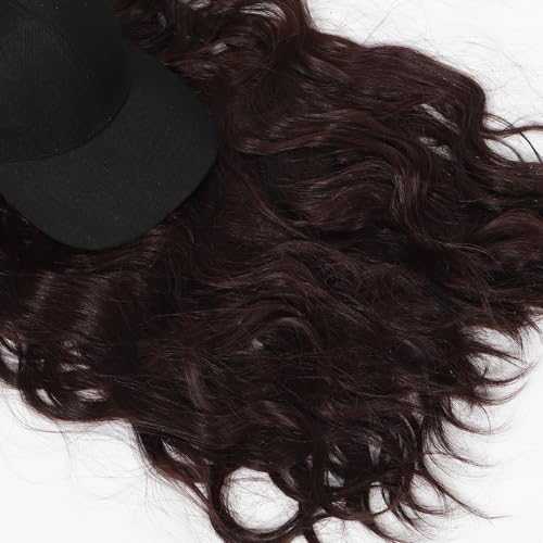 Casquette avec cheveux longs bouclés postiche intégrée pour masquer la calvitie
