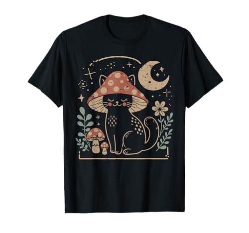 Cat Mushroom Hat Cottagecore Kitten Kitty Women Girls Kids T-Shirt