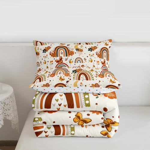 Erosebridal Girls Rainbow Comforter Set Twin Boho Butterfly Kids Bedding Set Bohemian Flowers Floral Leaves Quilt Set Moon Dream Catcher Bed Set Orange Tribal Exotic Style Room Decor 1 Pillow Case — view 6