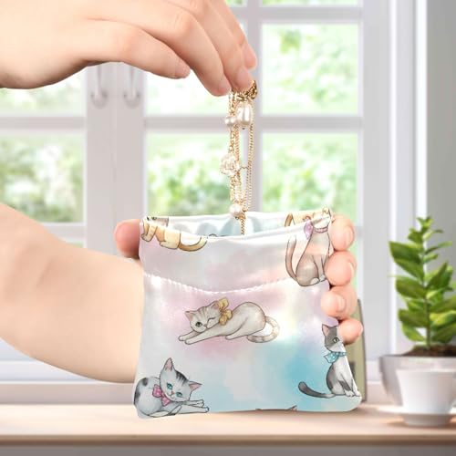 Bow Cat Watercolor Coin Purse Leather Pouch Change Purse, Squeeze Coin Pouch for Cards, Keys & Lipsticks, Unisex4