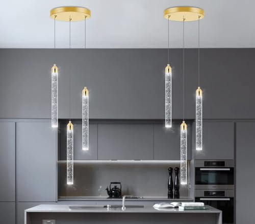 Image of Pendant Lights Kitchen Island Mini Chandelier Gold Pendant Light Crystal Light fixtures Adjustable Hanging Ceiling Hanging Lights Bubble Mini Crystal Ceiling Light for Dining Room Bedroom 2700K 6000K