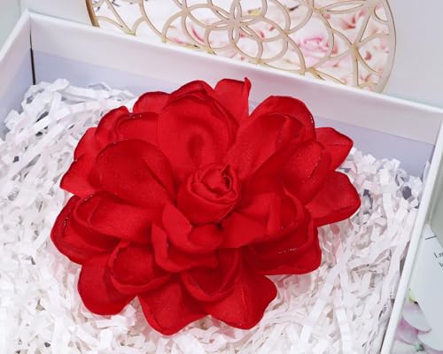 Image of Fabric Rose Flower Brooch Pin 4 Inch Large Handmade Satin Floral Lapel Pin for Women Girls Wedding Party Dance Dress Clothes Decoration