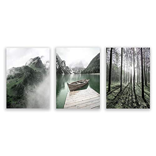Décor à la maison moderne triptyque forêt lac montagne pour grand mur vide