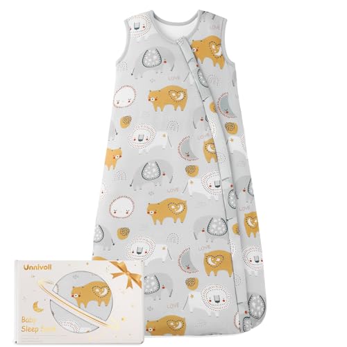 Unnivoll Rayon Made from Bamboo Baby Sleep Sack 6-12 Months 1.0 Tog Baby Wearable Blanket with 2-Way Zipper Super Soft Sleeping Sack for Infant Newborn - Medium Gray Elephant