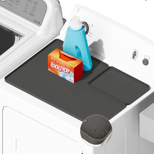 SEIRI 1pcs Dryer Top Protector Mat with Lint Trap Hole Cut Out Set 26 x 18 Silicone Dryer Top Protector Mat Non-Slip Waterproof Laundry Dryer Cover for the Top (Dark Gray)