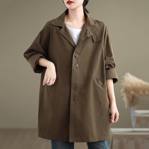 Women Vintage Mid-Long Trench Coat Lapel Button Down Long Sleeve 2025 Spring Cardigan Outerwear Jackets with Pockets2