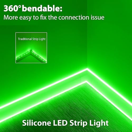 Image of 16.4 Feet LED Neon Strip Lights, with 12V Adapter, Waterproof IP65, Silicone Flexible Rope Light for Home Decor | Led Strip Lights | Neon Lights | 5 Meter | (Green)