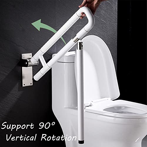 MYOYAY 24In Toilet Safety Rails Wall Mount Floor Support Foldable Toilet Grab Bar Handicap Grab Bars Rails Non-Slip Stainless Steel Flip Up Grab Bar Fluorescent Handrails for Seniors Disabled Pregnant - Thumbnail 4