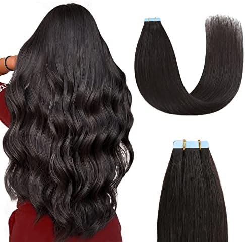Sunya Tape in Hair Extensions Human Hair 18 inches Silky Straight Remy Human Hair Seamless Skin Weft Tape in Human Hair Extensions 18 inches #1B Natural Black 50 Gram 20Pcs/Pack