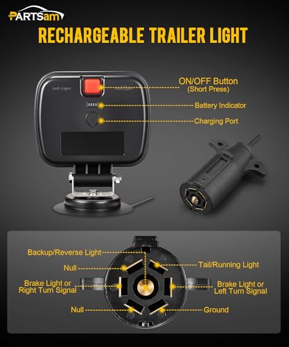 Image of Partsam Wireless LED Trailer Light Kit Magnetic Towing Tail Light Portable Universal Stop Turn Reverse Backup Smoked+Clear Lens w / 7-Pin Plug Dual USB Charger for Trucks Trailers RVs 12-24V