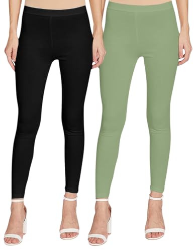 Image of JUNEBERRY Pure Cotton Skinny Fit Ankle Length Leggings Combo (Pack of 2)