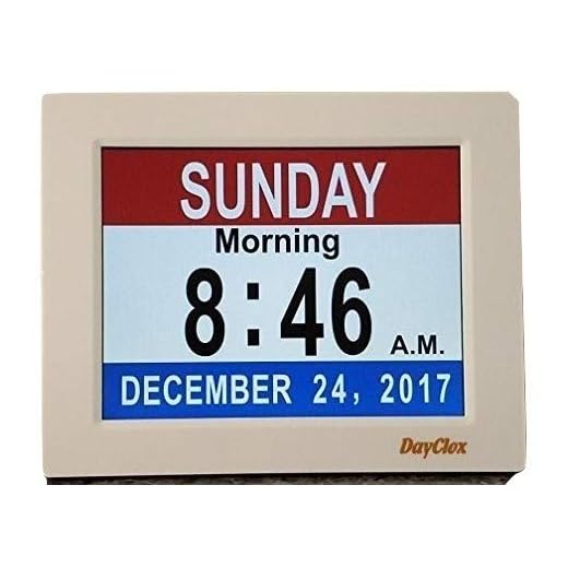DayClox Memory Loss Digital Calendar 5-Cycle Clock with Red White & Blue or Black & White Section Display