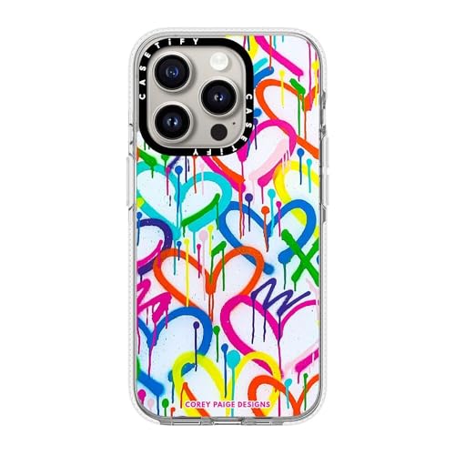 Coque iPhone 15 Pro transparente CASETiFY aux motifs cœurs arc-en-ciel