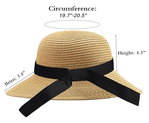 Girls Wide-Brim Straw Sun-Hat for Summer Beach with Bow2