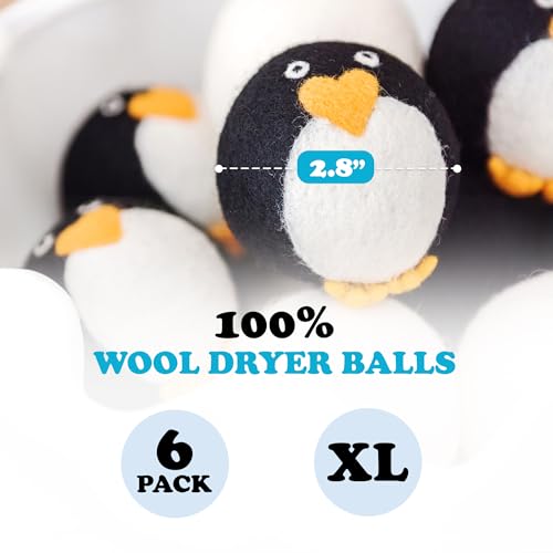 Image of Smart Sheep Wool Dryer Balls - 6-Pack - XL Premium Natural Fabric Softener Award-Winning - Wool Balls Replaces Dryer Sheets - Wool Balls for Dryer - Laundry Balls for Dryer (Marching Penguins)